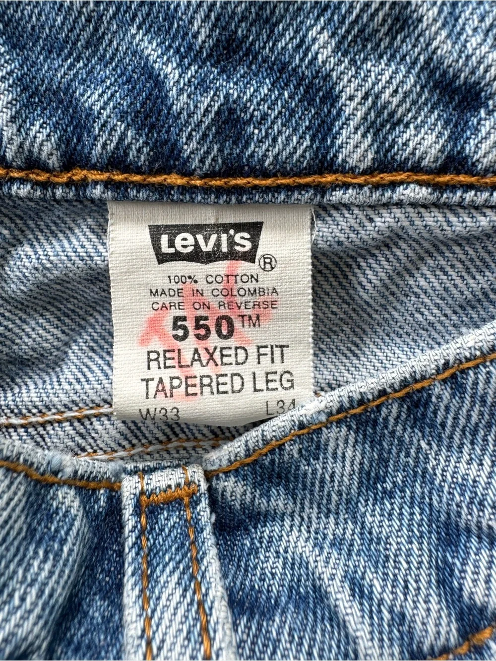 Vintage 90s Levi’s 550 Orange Tab Denim Relaxed Fit Tapered Leg Jeans 33 x 34